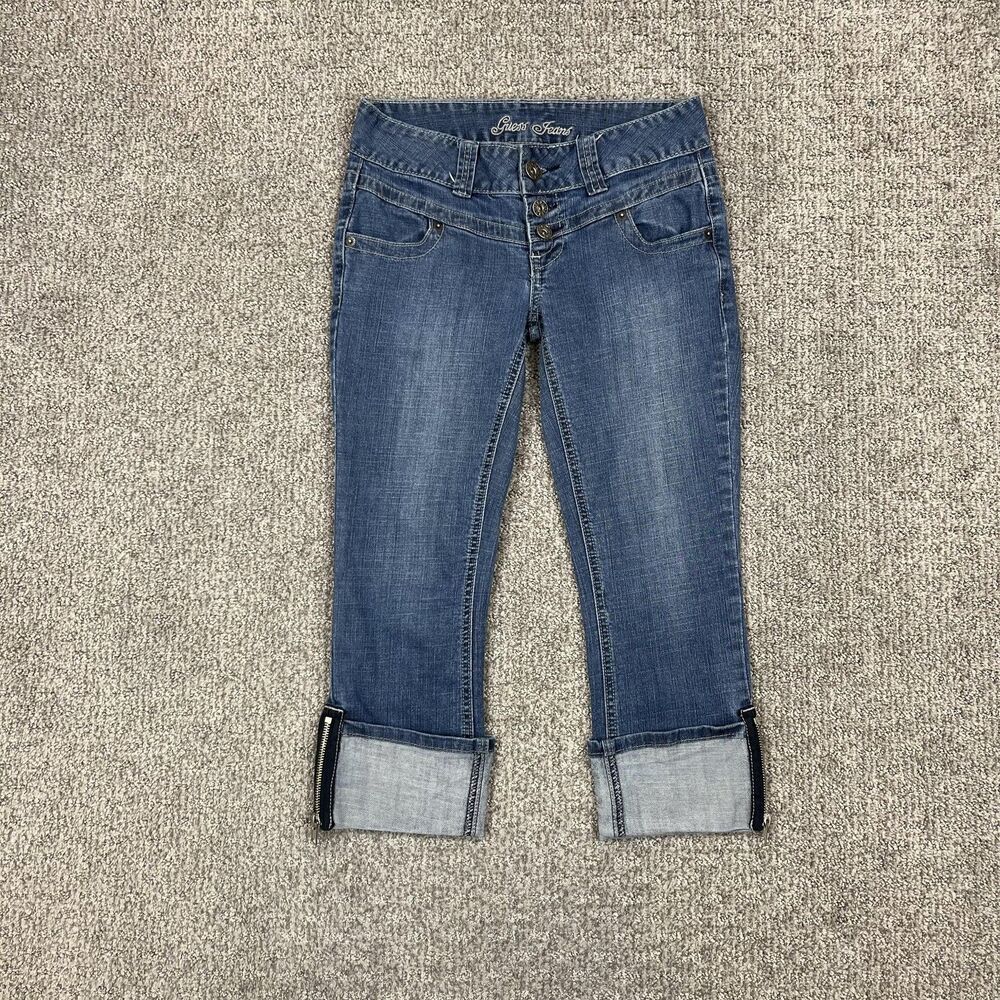 Vintage Guess Capri Jeans Womens 26 Blue Low Rise Y2K Cropped Cuffed 00s